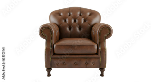 Isolated Brown Leather Armchair on Transparent Background Photo