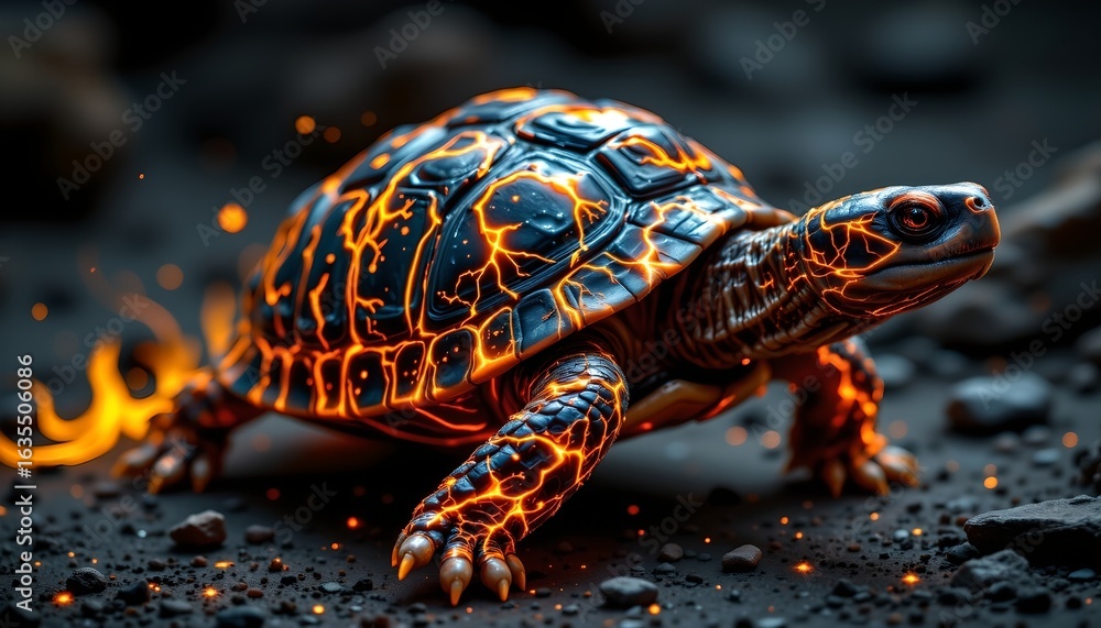 Obraz premium Glowing Lavainspired Turtle Dark Background