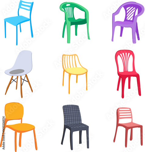plastic chair set cartoon vector illustration
