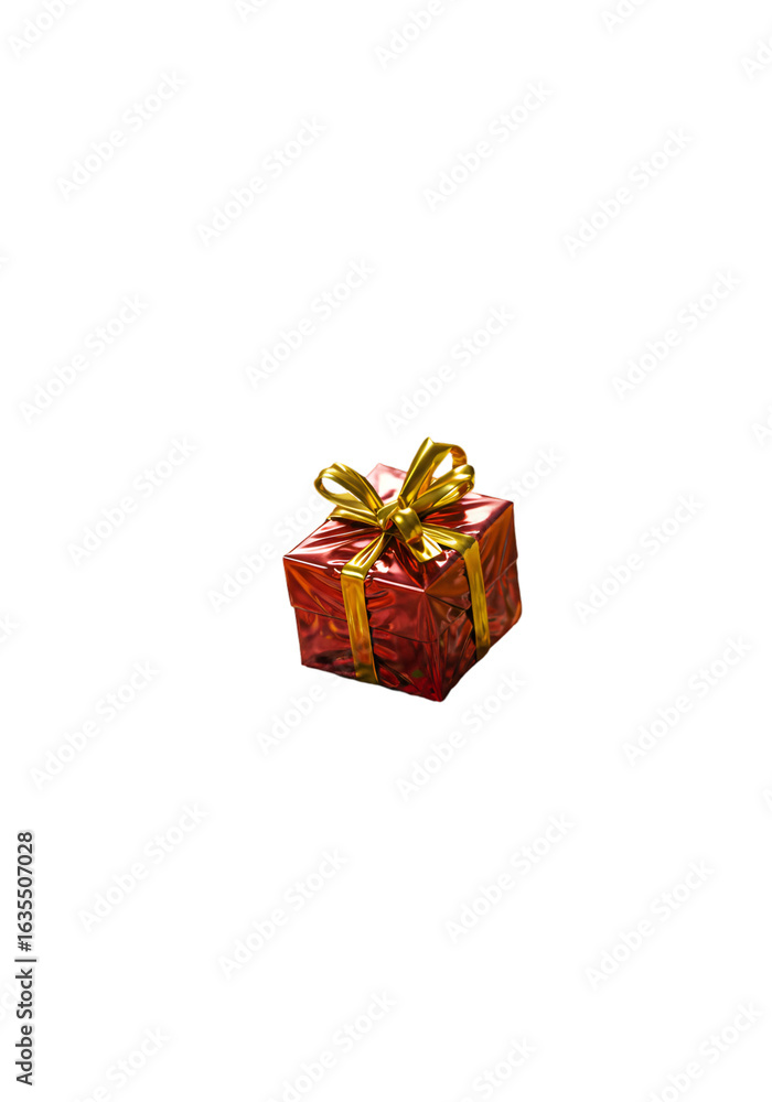 Obraz premium Isolated Gift Box with Red and Gold Bow against Black Background PNG