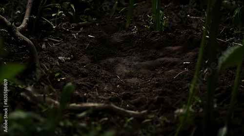 Dense clay soil shaped into a rounded mound, captured with zoom lens 135mm, soft natural lighting revealing smooth texture and compactness