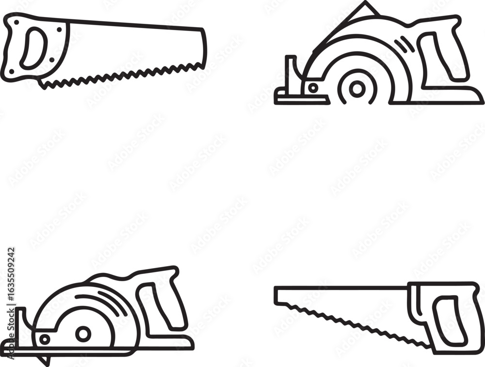 Naklejka premium Set of Saw Outline vector illustration isolated On Transparent Background