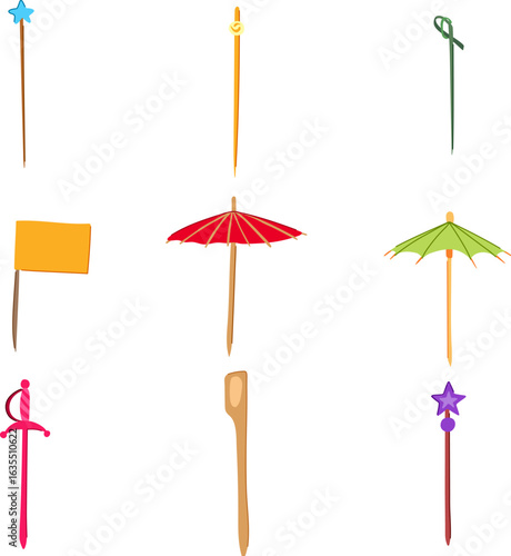 toothpicks cocktail set cartoon vector illustration
