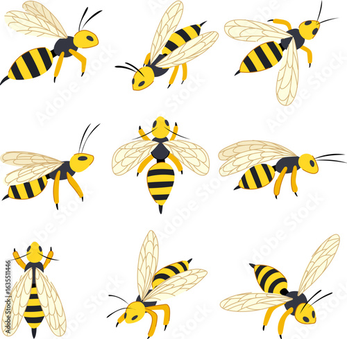 wasp set cartoon vector illustration