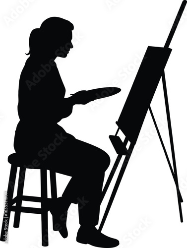 Artist painting on easel palette stool