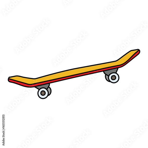 Yellow skateboard hovering on white background