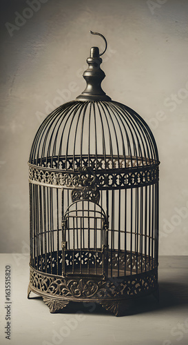 Photo of Ornate Vintage Cage with Metallic Gold Accents and Decorative Details