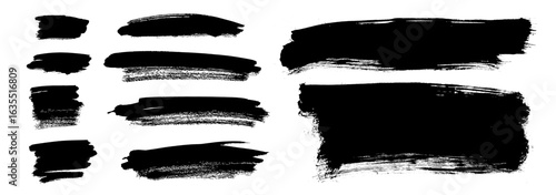 Bold Chinese, Japanese, Korean vector brush stroke background. Ink paint grunge textures. Freehand highlinghts and text boxes. Isolated hand-drawn elements painted on paper. Messy vintage strokes