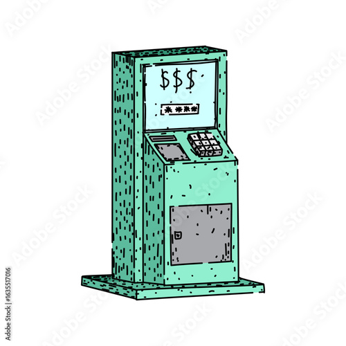 cash atm machine sketch hand drawn vector