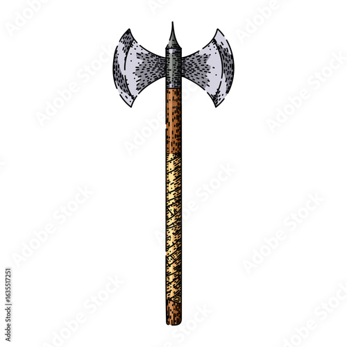 doublebladed axe medieval sketch hand drawn vector