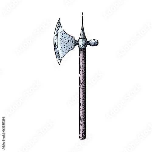 halberd axe medieval sketch hand drawn vector