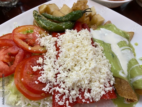 Enchiladas rojas y Flautas - Comida Mexicana