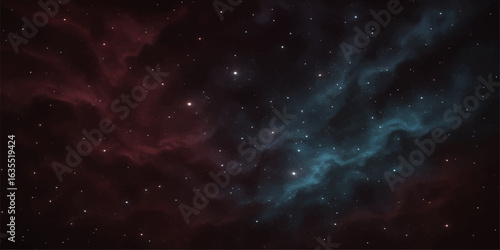 Abstract blue nebula and bright stars illuminate a deep, dark cosmos