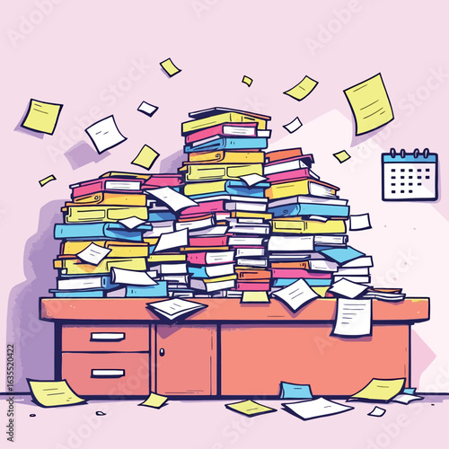 Vsai huge pile of books and documents covering office desk