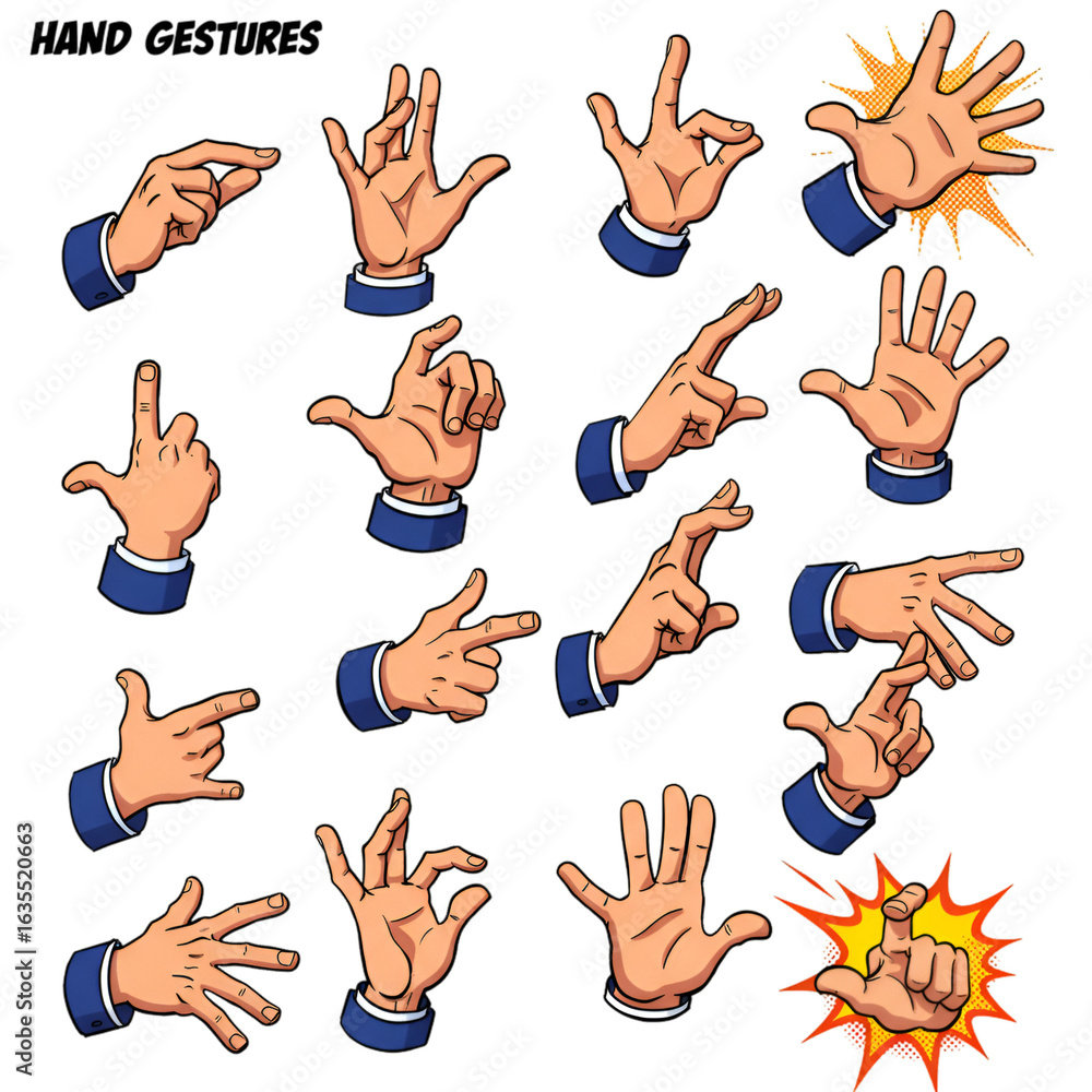 Fototapeta premium Isolated Pixelated Hand Gestures Set with Diverse Actions and Poses on Black Background