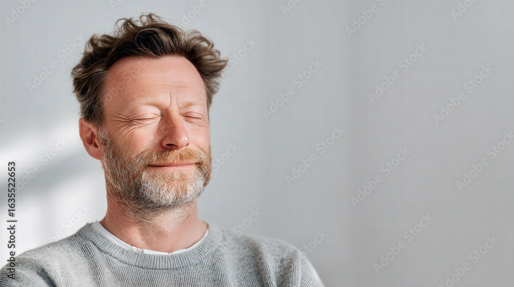 Fototapeta premium man with closed eyes meditates before his workout enveloped in ultrabright sunlight