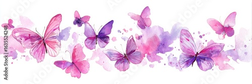 Wallpaper Mural Certificate Border Pink. Delicate Butterflies in Pink and Purple Watercolor Illustration Torontodigital.ca