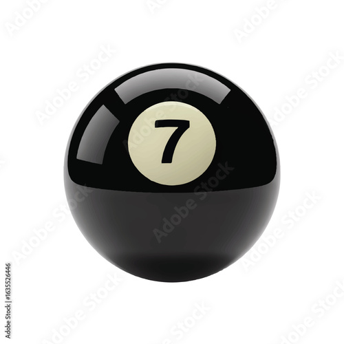 Number Seven Black Pool Ball with Reflective Surface on White billiard ball black ball