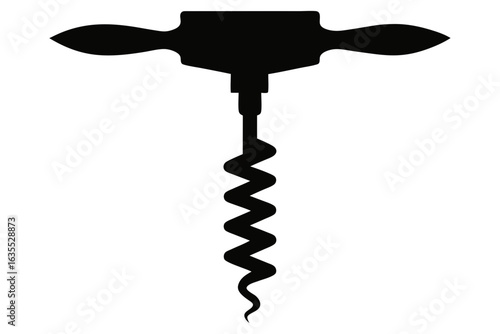 old corkscrew black vector, wine bottle opener silhouette 
