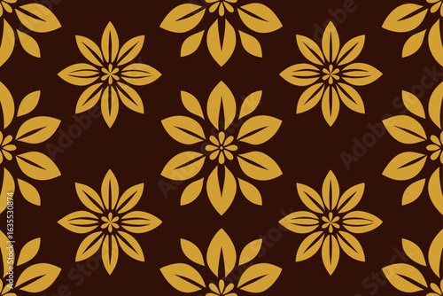 Wallpaper Mural Seamless pattern of abstract golden flowers on a dark brown background Torontodigital.ca
