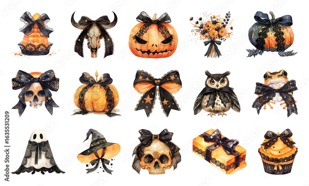 Fototapeta premium PNG Halloween-themed decorative illustrations, element set on transparent background