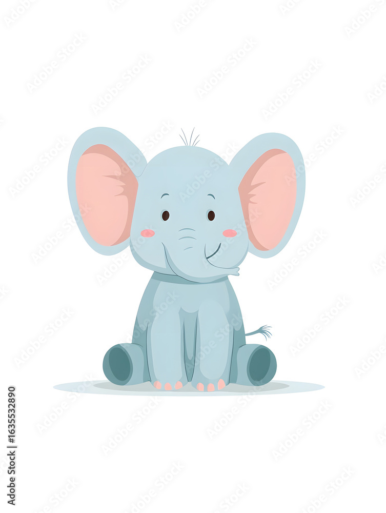 Fototapeta premium Adorable Gray Cartoon Baby Elephant Illustration - Cute Animal Character