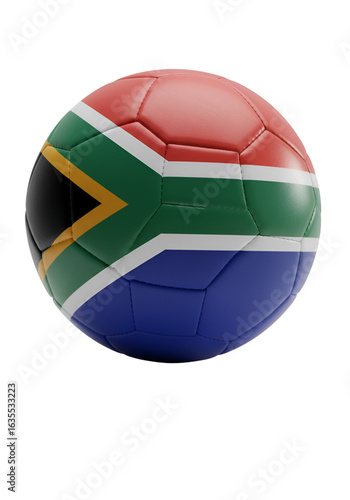 Isolated Photo of South African Flag Soccer Ball on Transparent Background