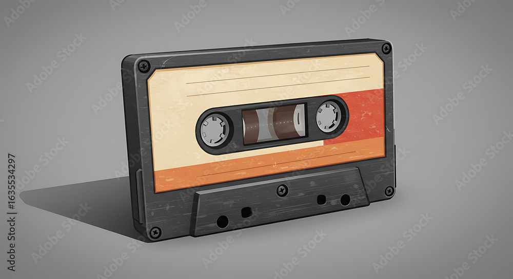 Obraz premium Retro Audio Cassette Tape Illustration on Gray Background