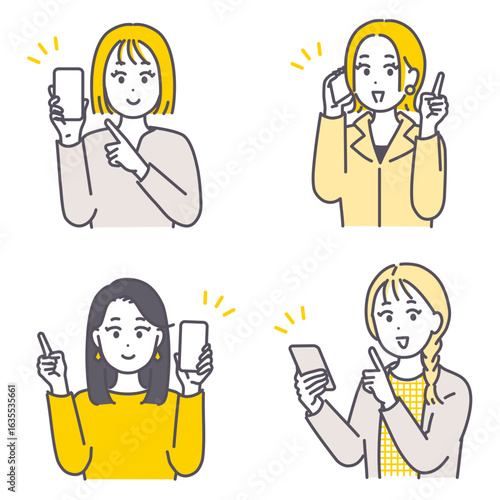 若い女性とスマートフォンのイラスト素材