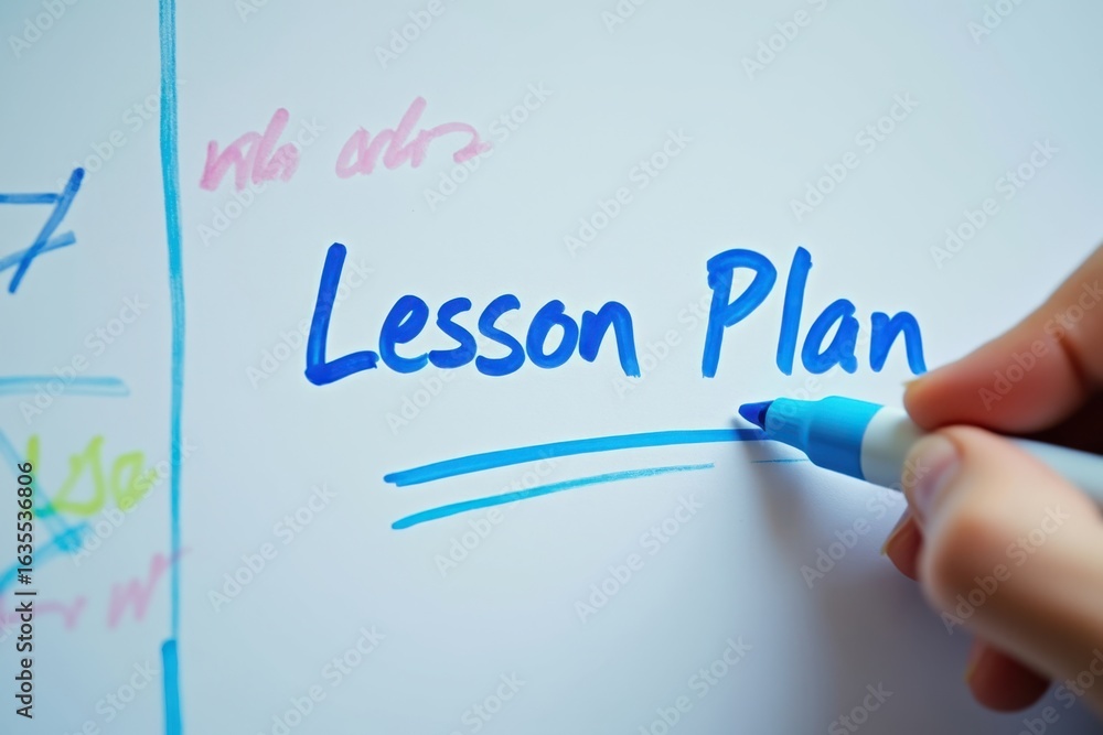 Fototapeta premium Teacher Writing Lesson Plan on Whiteboard