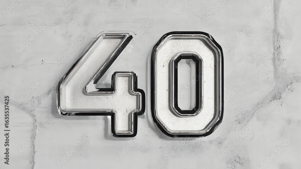 custom made wallpaper toronto digital3D Number 40 Chiseled in Concrete with Sleek Silver Font on White Background"