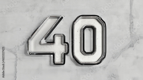 Wallpaper Mural 3D Number 40 Chiseled in Concrete with Sleek Silver Font on White Background" Torontodigital.ca