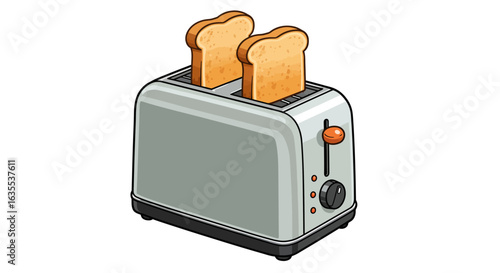 A toaster with two slices of toasted bread protruding from the top