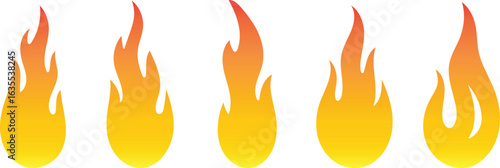 Fire flames icon set, crayon-style vector logo, hot flame illustration, heat symbol, abstract silhouette, hell element clip art on white background