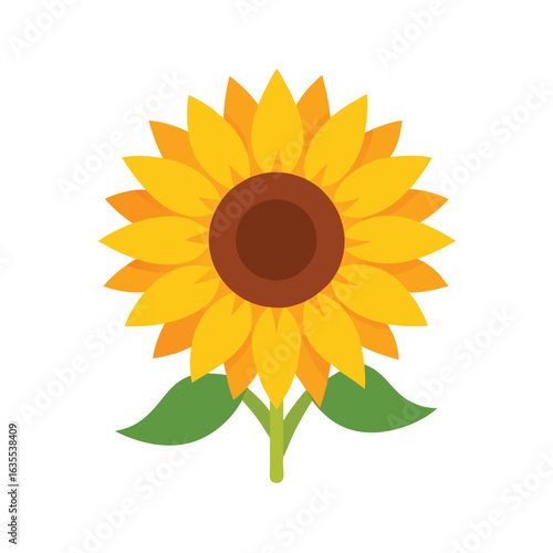 Single sunflower bloom in watercolor style with white background for bright cheerful designs