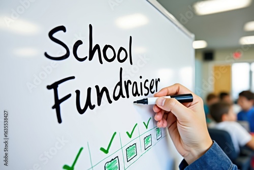 School Fundraiser: Teacher Writing on Whiteboard