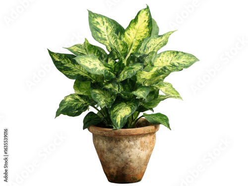 Dieffenbachia camille houseplant in terracotta pot, Isolated On White Background, Png Transparent