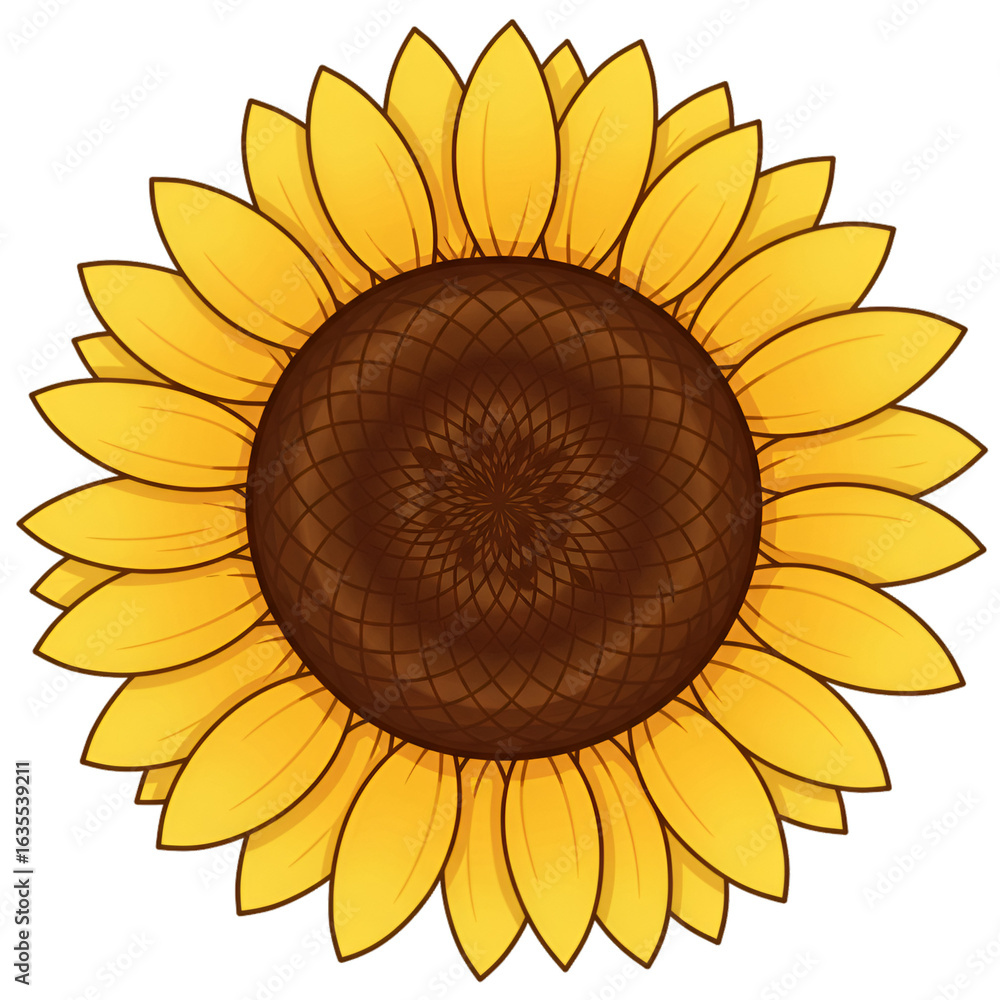 Fototapeta premium Isolated Sunflower Illustration In Bright Yellow Color With Detailed Petals