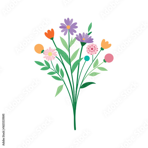 Watercolor flower bouquet with wildflowers on white background for nature or romantic art