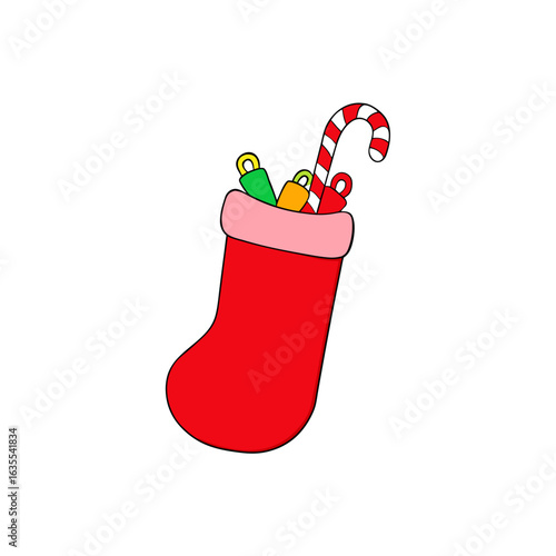 A christmas stocking filled with candy cane and other treats for the holiday season celebration joy on transparent background