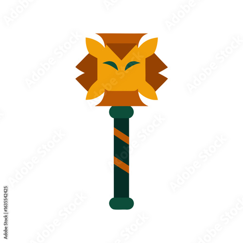 Illustration of a stylized mace with a decorative head and striped handle design element isolated on transparent background