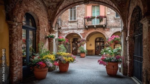 Courtyard flowers in terracotta pots