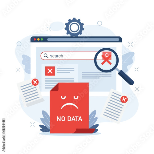 Vector art of no data error on website search page isolated on white background