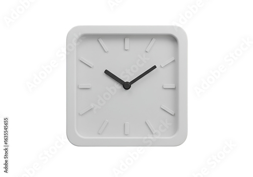Isolated Square Clock White Analog Illustration with Black Background