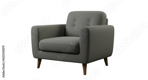 Isolated Studio Shot of a Grey Fabric Chair with Wooden Legs