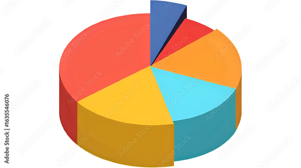 Obraz premium 3D render of colorful pie chart, isolated background