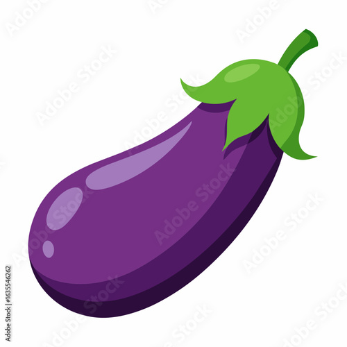 Flat vector icon of a purple eggplant with green stem