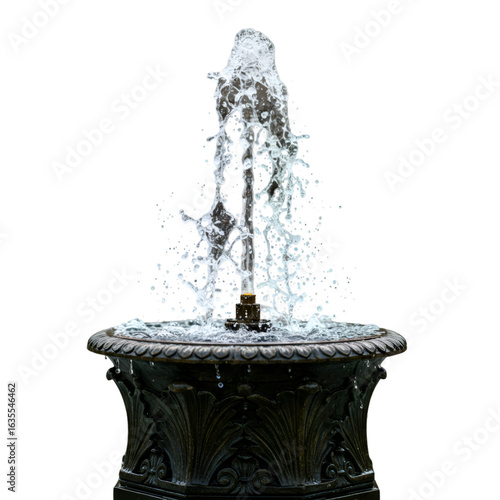Ornate Stone Fountain With Water Jets And Transparent Background Photo