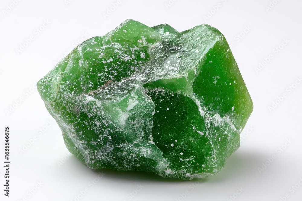 Obraz premium Aventurine Stone Green Gemstone on White Background Isolated. Precious Natural Mineral