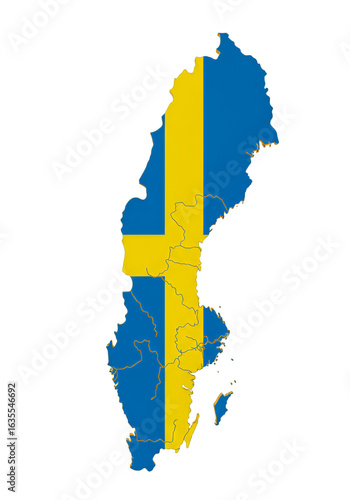 Isolated Sweden Map Silhouette With National Flag in Blue and Yellow Illustration